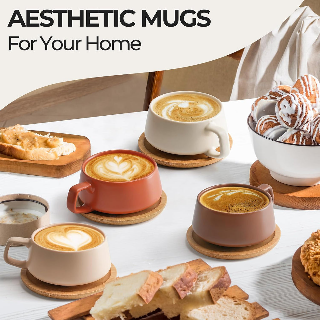 MIAMIO - Cappuccino Cup Set of 4, Ceramic (9.5oz) - Luxe (Beige Pastel)