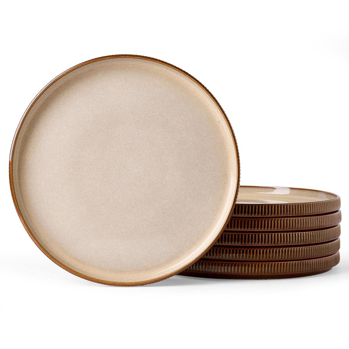 famiware Star 10/8 inches Dinner Plates Set for 6, Cappuccino White