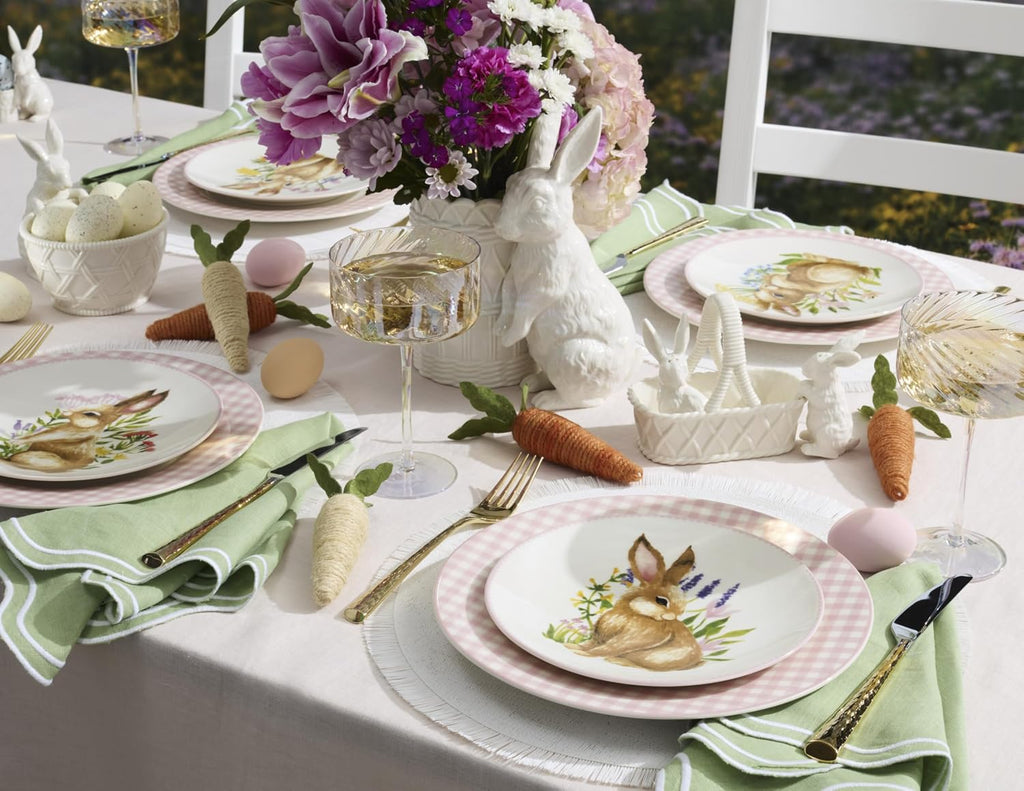 Lenox Gingham Pink Porcelain Valentine's Day Dinner Plate Set for 4