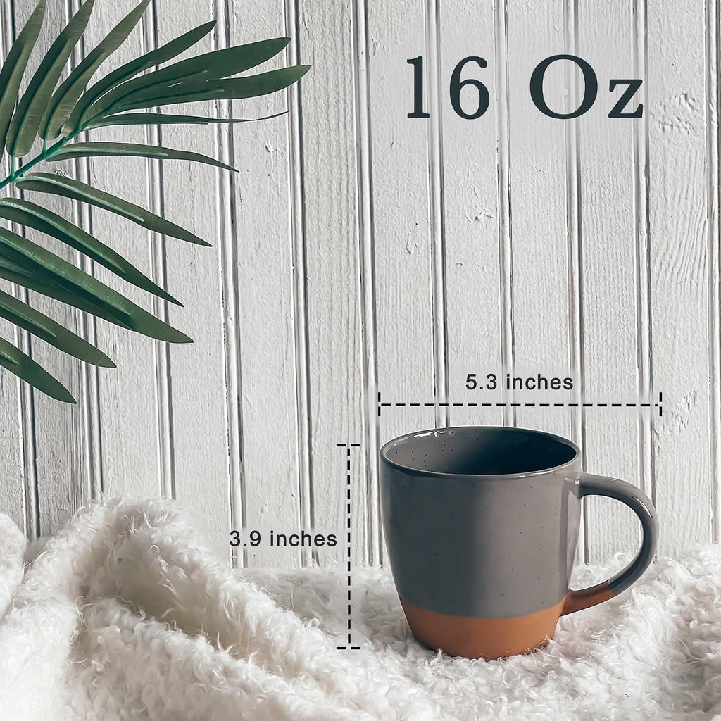 MORA Ceramic Large Latte Mug Set of 4, 16oz - Microwavable, Porcelain Coffee Cups With Big Handle - Modern, Boho, Unique Style For Any Kitchen. Microwave Safe Stoneware - Assorted Neutrals
