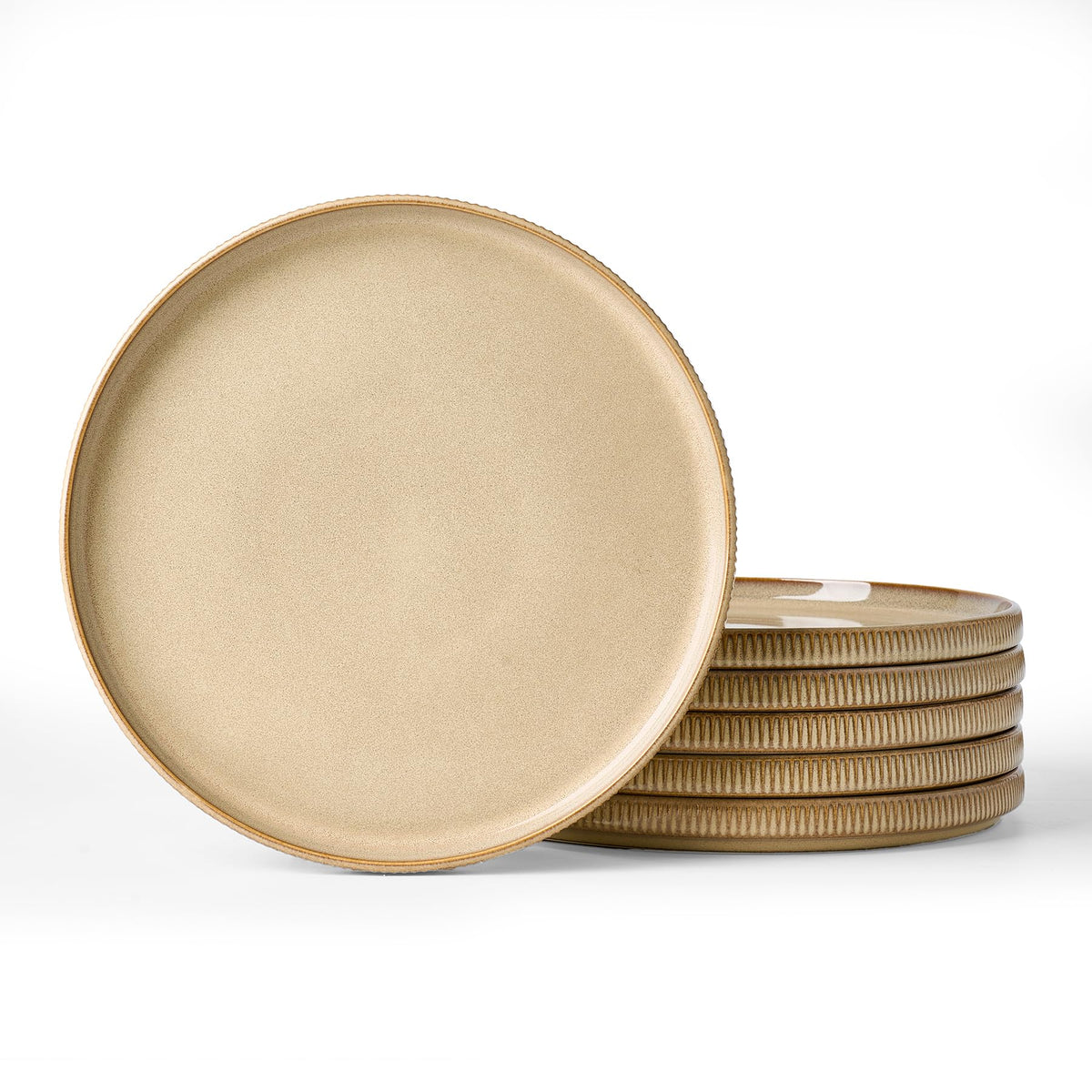 famiware Star 10/8 inches Dinner Plates Set for 6, Cappuccino White