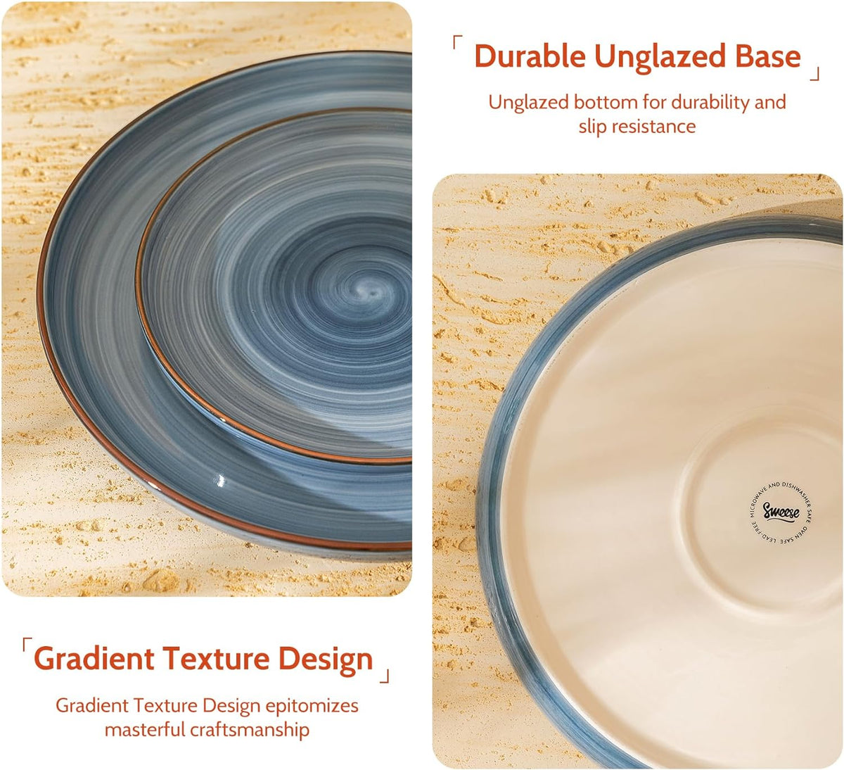 Sweese Porcelain Dessert Plates 7.4 Inch - Round Salad/Appetizer Plate Set, Microwave Dishwasher Safe, Set of 6, Cool Assorted Colors