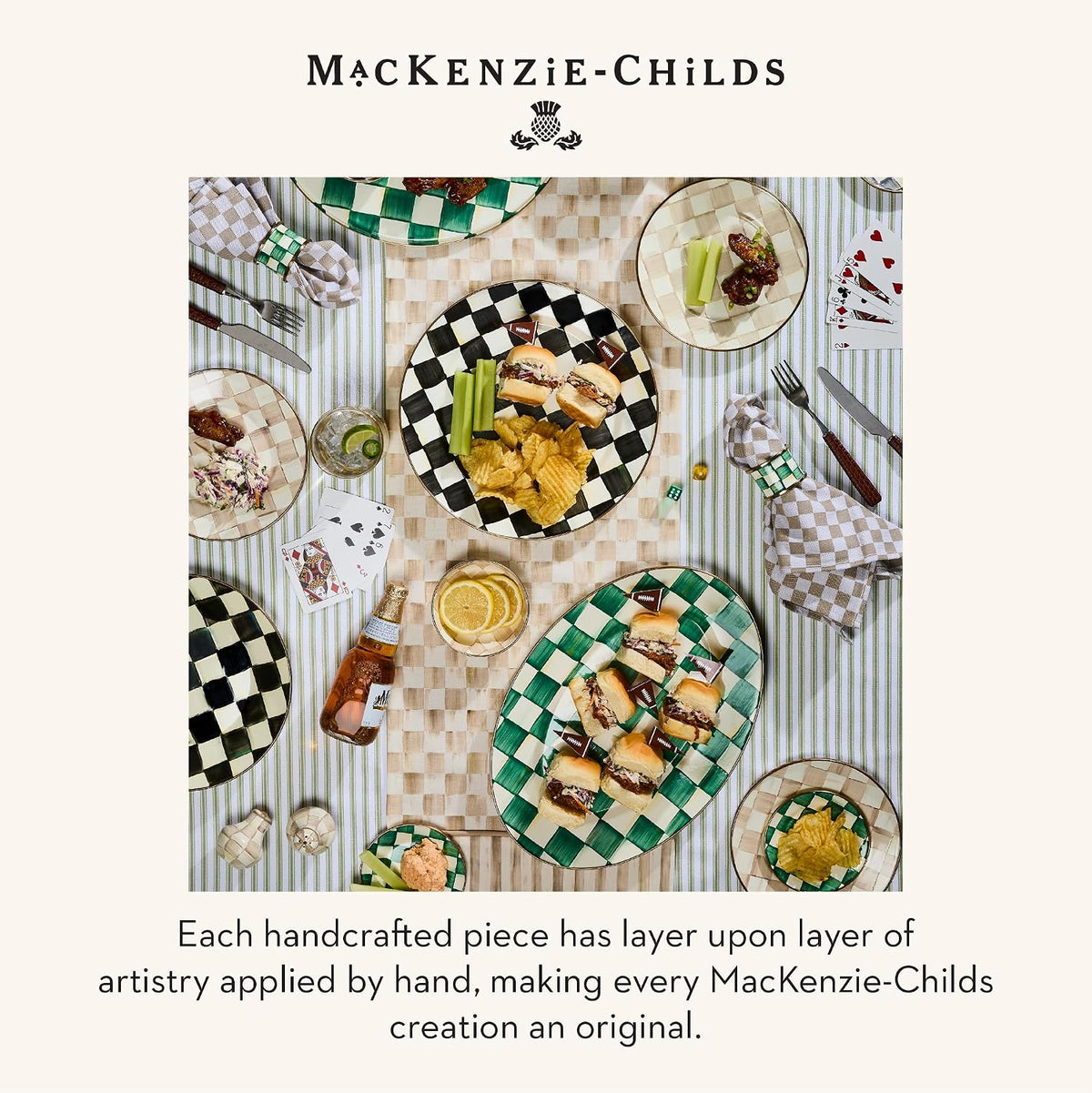 MACKENZIE-CHILDS Appetizer Plate Set, Brown-and-White Mocha Check