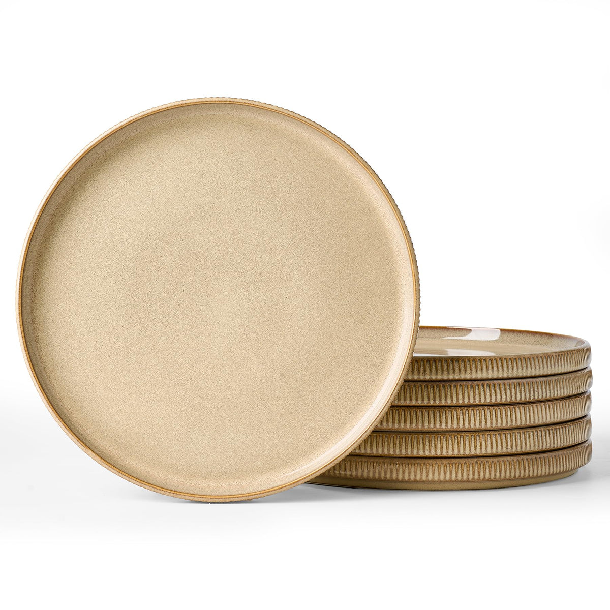 famiware Star 10/8 inches Dinner Plates Set for 6, Cappuccino White