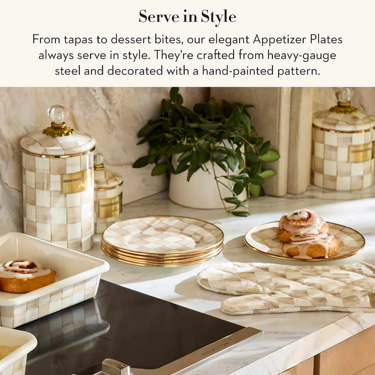 MACKENZIE-CHILDS Appetizer Plate Set, Brown-and-White Mocha Check