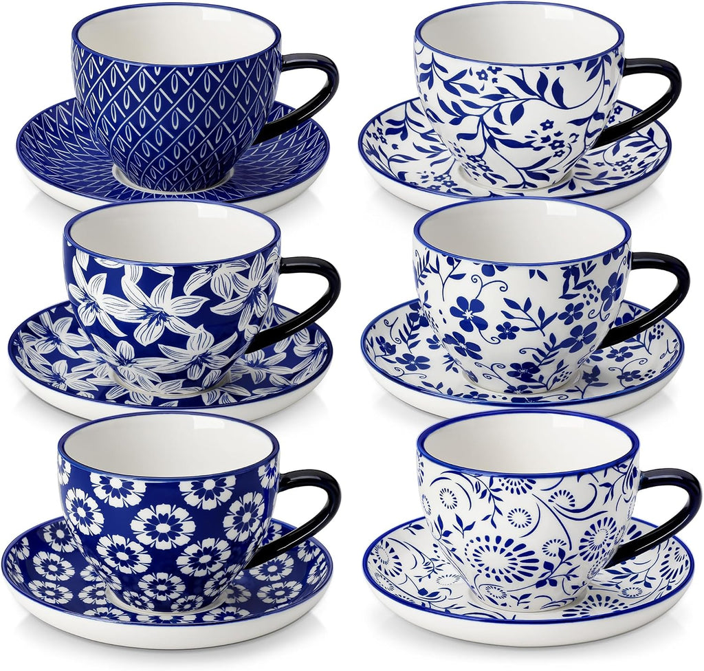 vancasso 8OZ Cappuccino Cups with Saucers, Porcelain Coffee Cups Set of 6