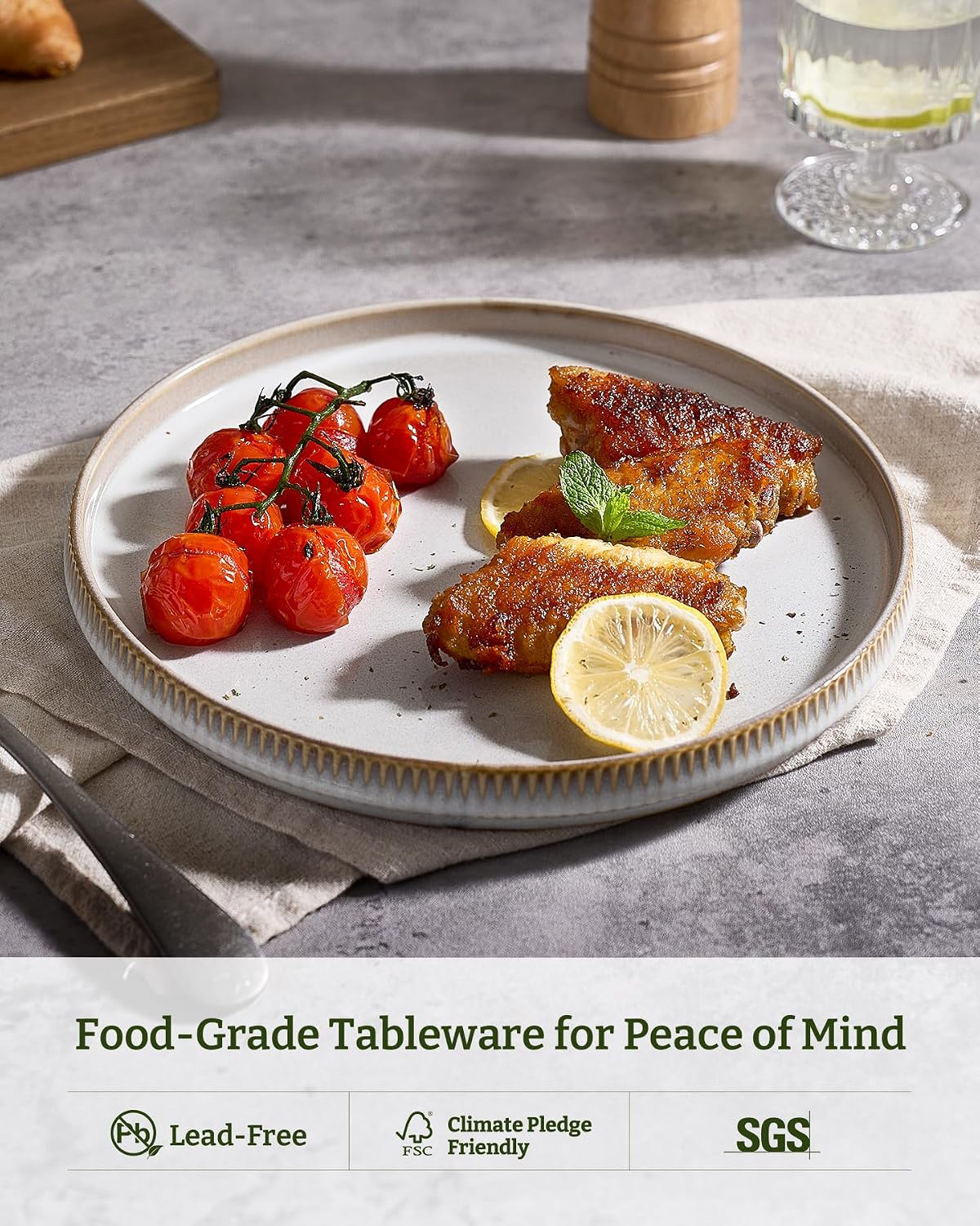 famiware Star 10/8 inches Dinner Plates Set for 6, Cappuccino White