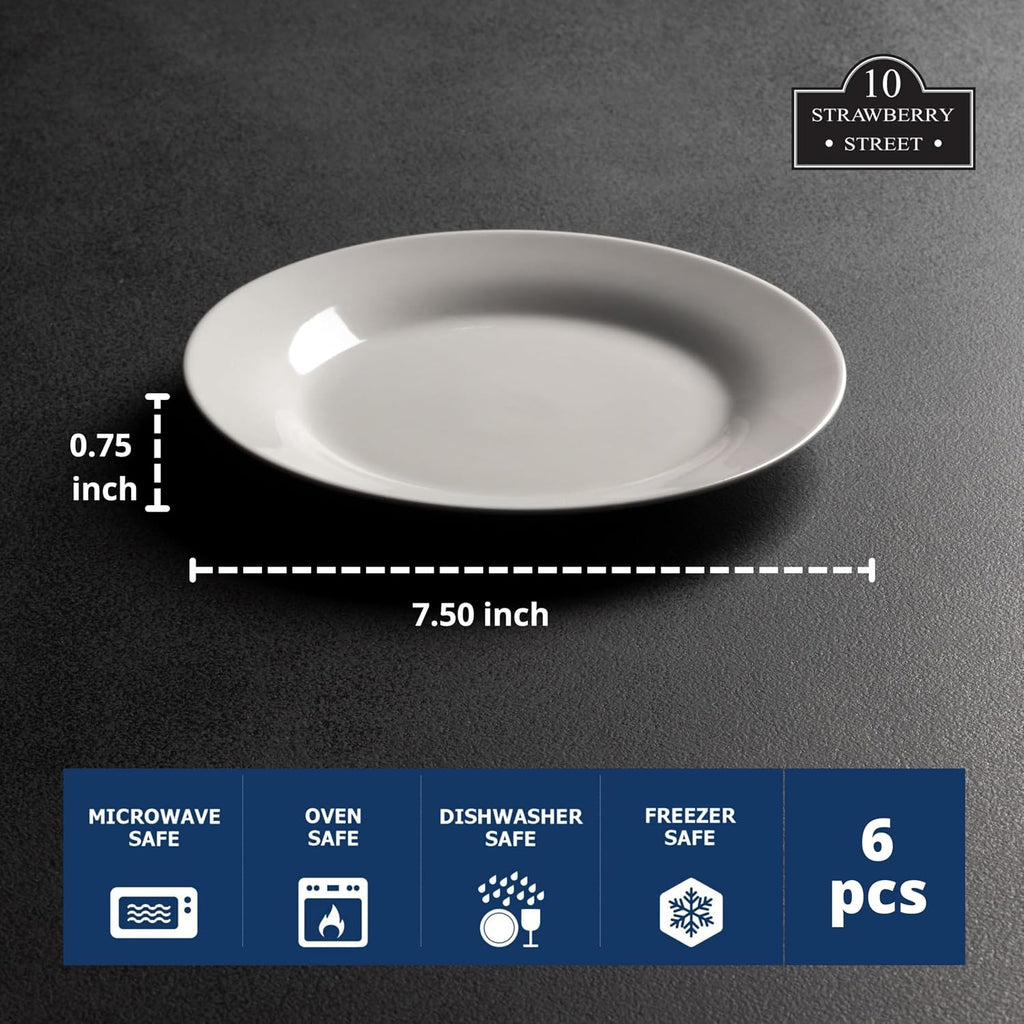 10 Strawberry Street Simply White 7.5" Round Salad Plate, Set of 6