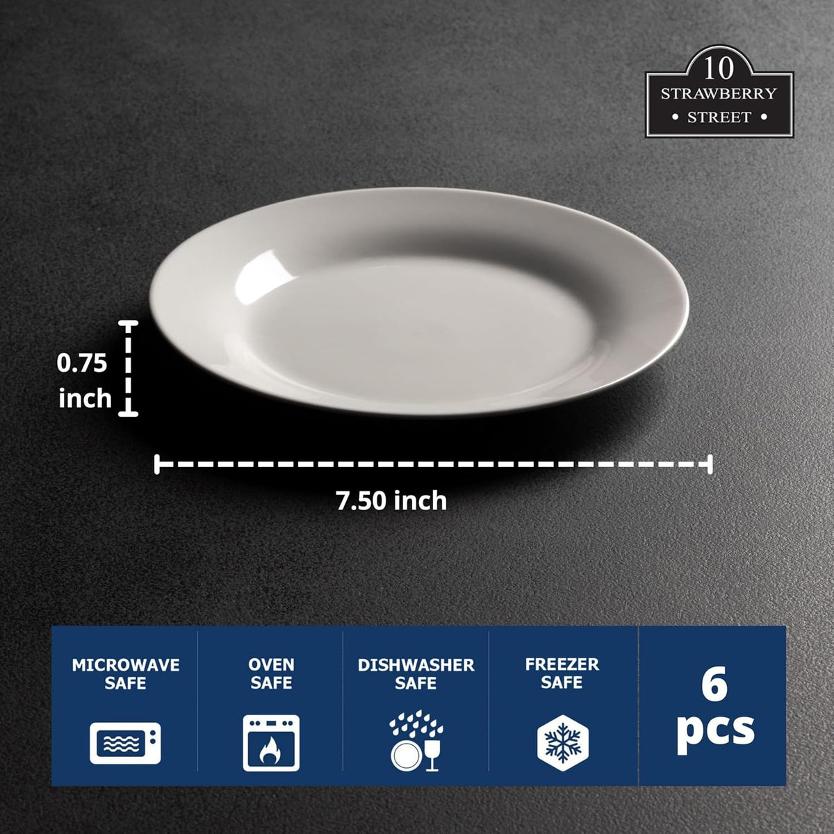 10 Strawberry Street Simply White 7.5" Round Salad Plate, Set of 6