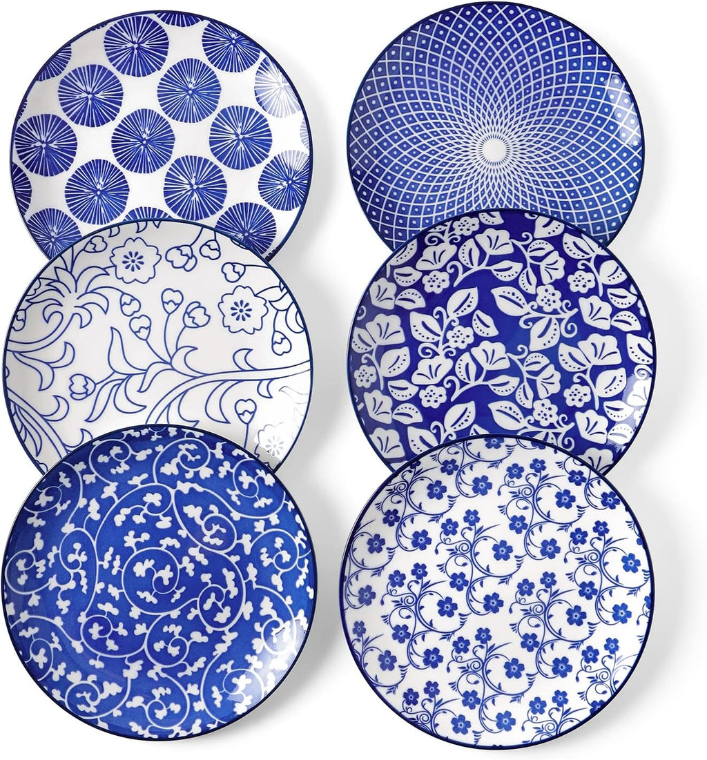 Selamica Ceramic Dessert Plates Set of 6, 6 Inch Small Plates, Vintage Blue
