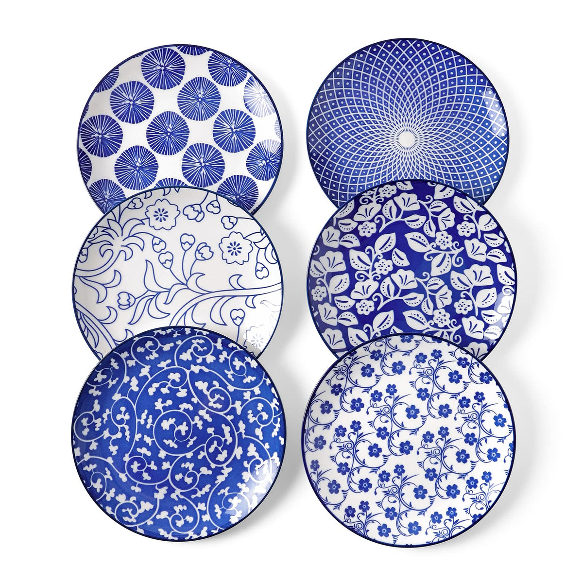 Selamica Ceramic Dessert Plates Set of 6, 6 Inch Small Plates, Vintage Blue
