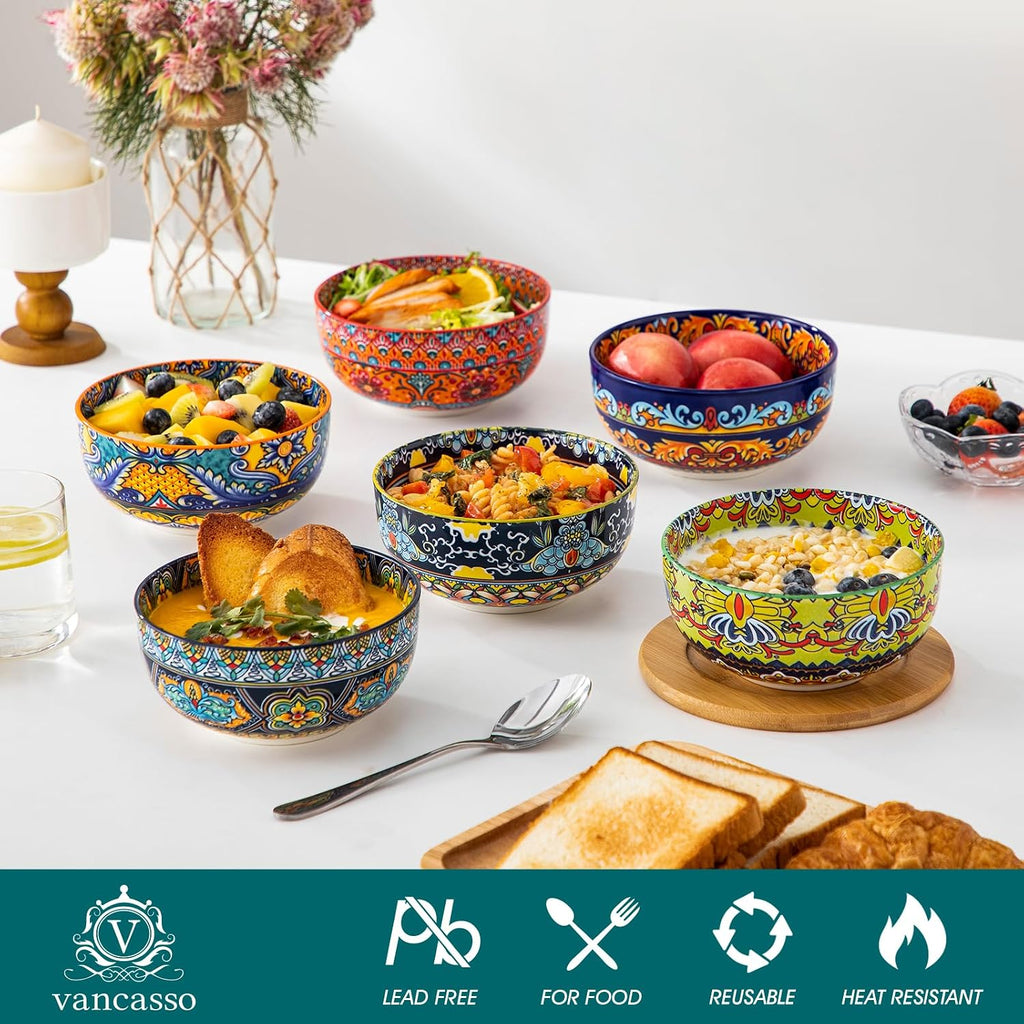 vancasso Cereal Bowls Set of 6, 28oz Porcelain Soup Bowls, Colorful