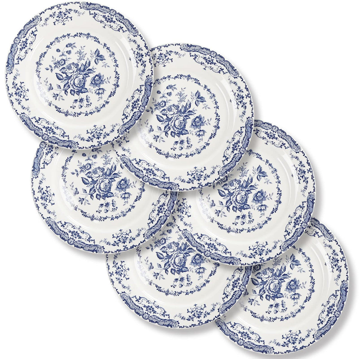Salad Plates, 8.5 Inch Floral Plate, Brown, Ceramic, Set of 6