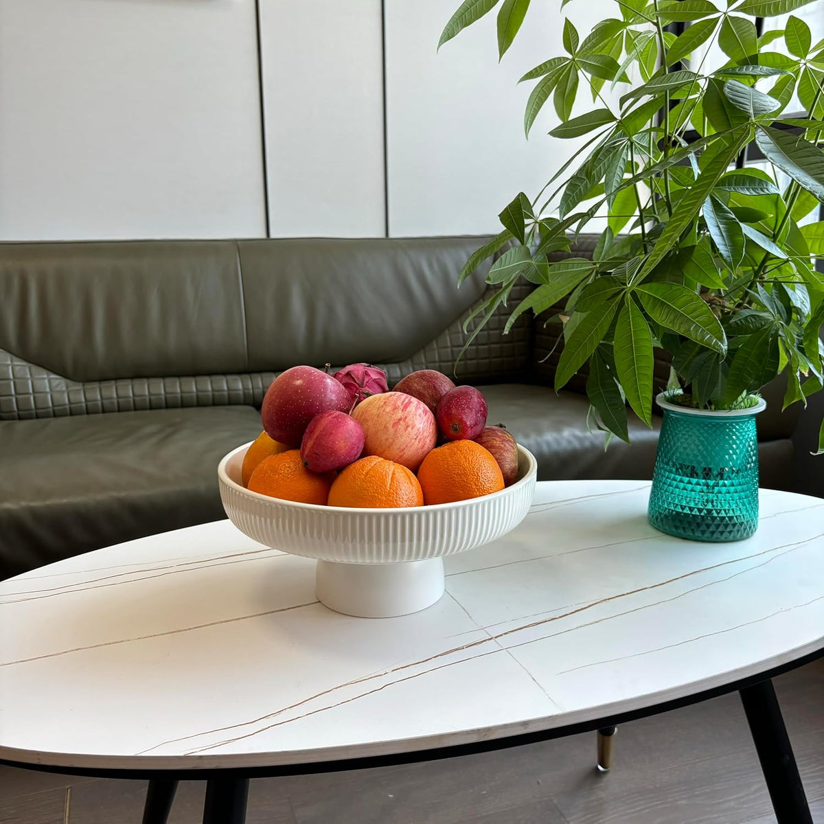 11" Ceramic Fruit Bowl for Kitchen Counter, White