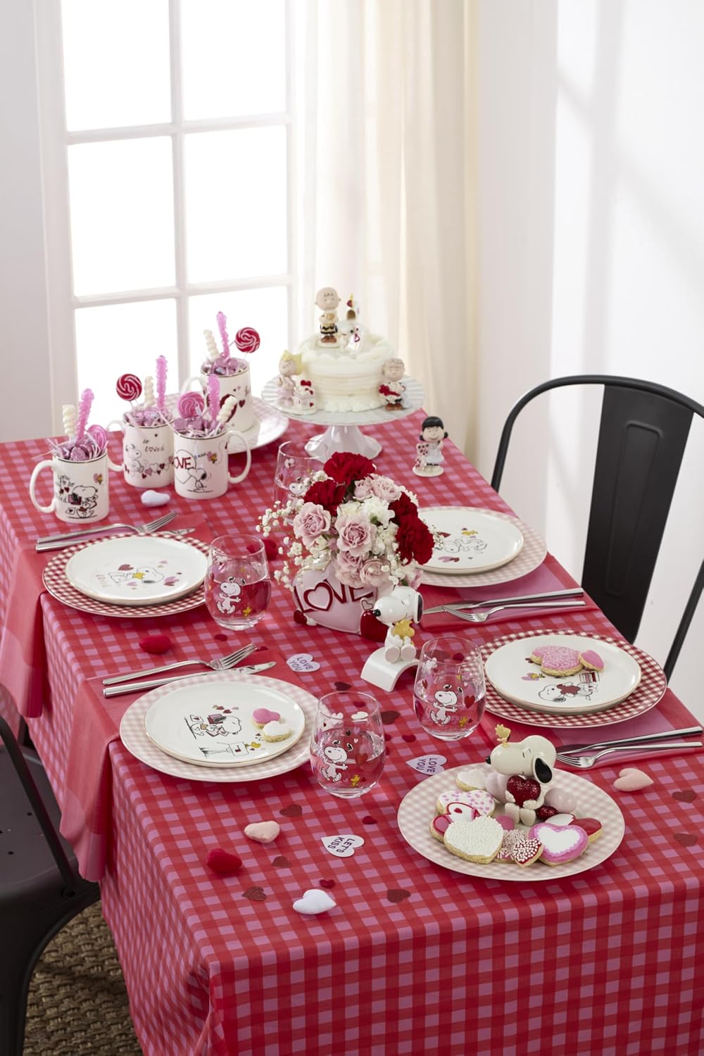 Lenox Gingham Pink Porcelain Valentine's Day Dinner Plate Set for 4