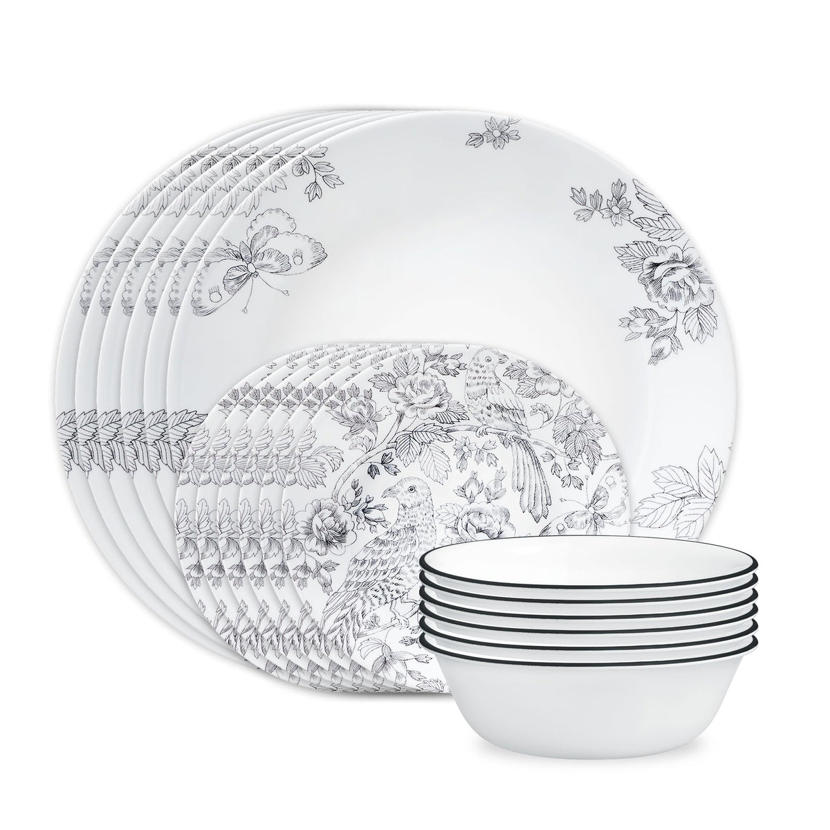 Corelle Vitrelle 18-Piece Service for 6 Dinnerware Set, Triple Layer Glass and Chip Resistant, Lightweight Round Plates and Bowls Set, Portofino