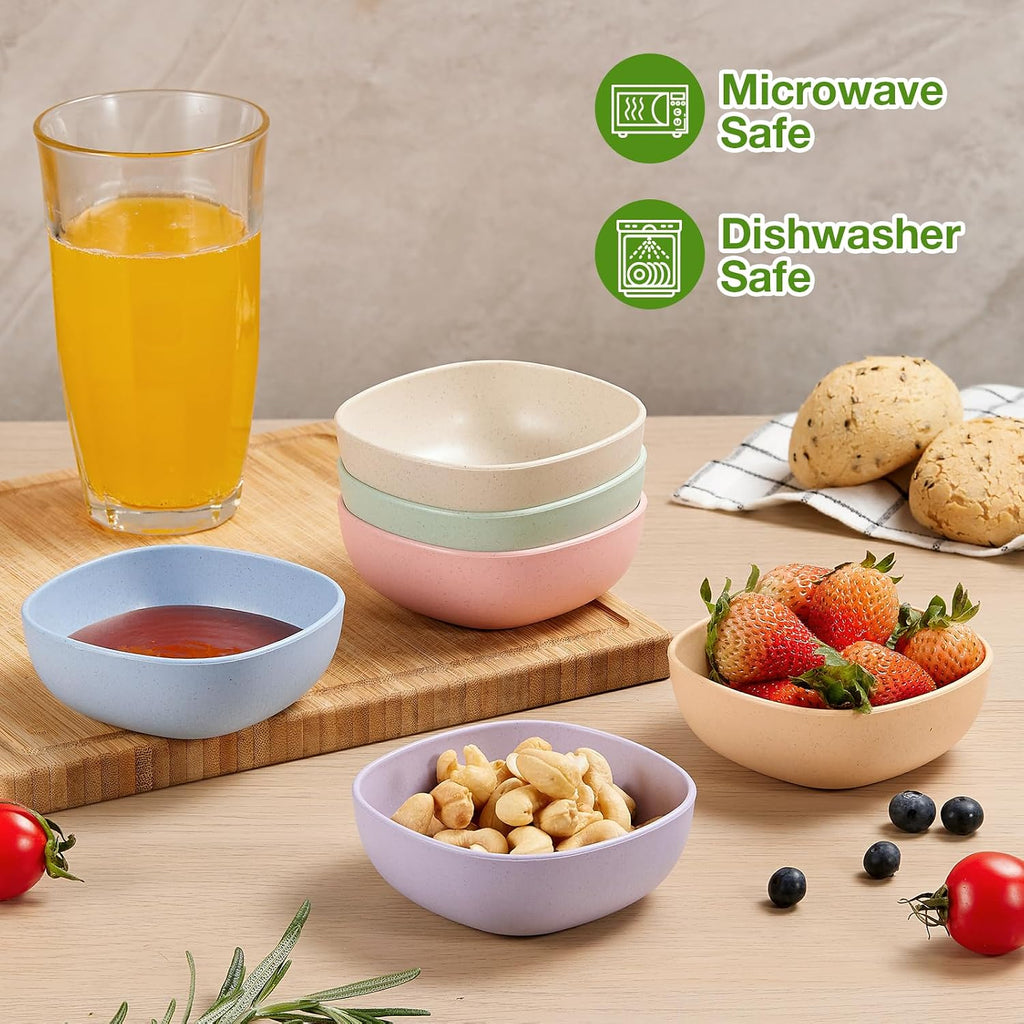 Hlukana 6 Pack Wheat Straw Soy Sauce Dishes, 4.5 OZ Small Dessert Bowls, Unbreakable Dipping Bowl, Pinch Bowls Set, Dipping Sauce Cups, Mini Prep Bowls, Dip Bowls for Side Dish, Ketchup, Soy, BBQ