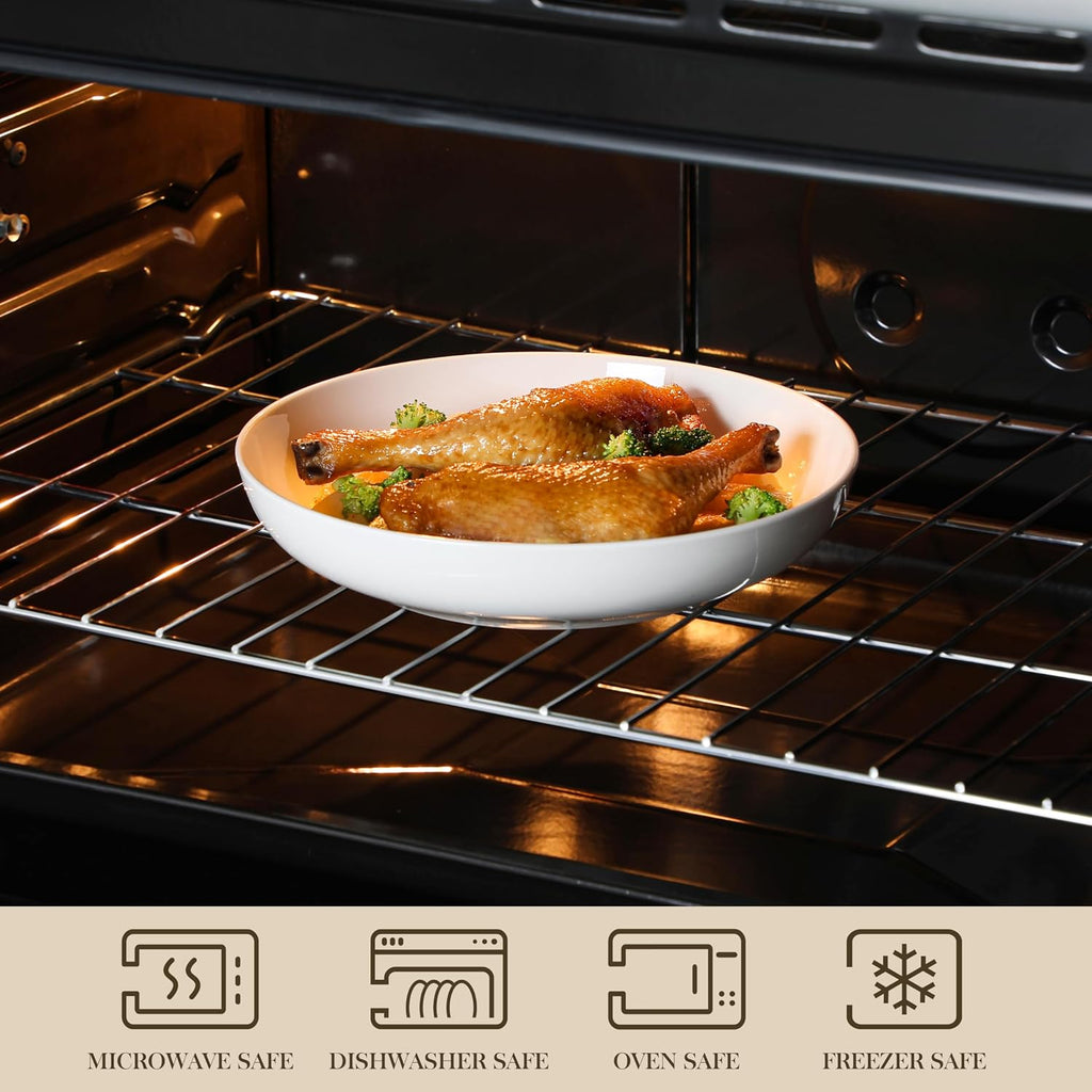 MALACASA 10" Large Pasta Bowls Set of 4, 56 OZ Wide and Shallow Salad Bowls Soup Bowls, Porcelain White Serving Bowls, Kitchen Bowl Plates Pasta Plates, Microwave & Dishwasher Safe, Series REGULAR