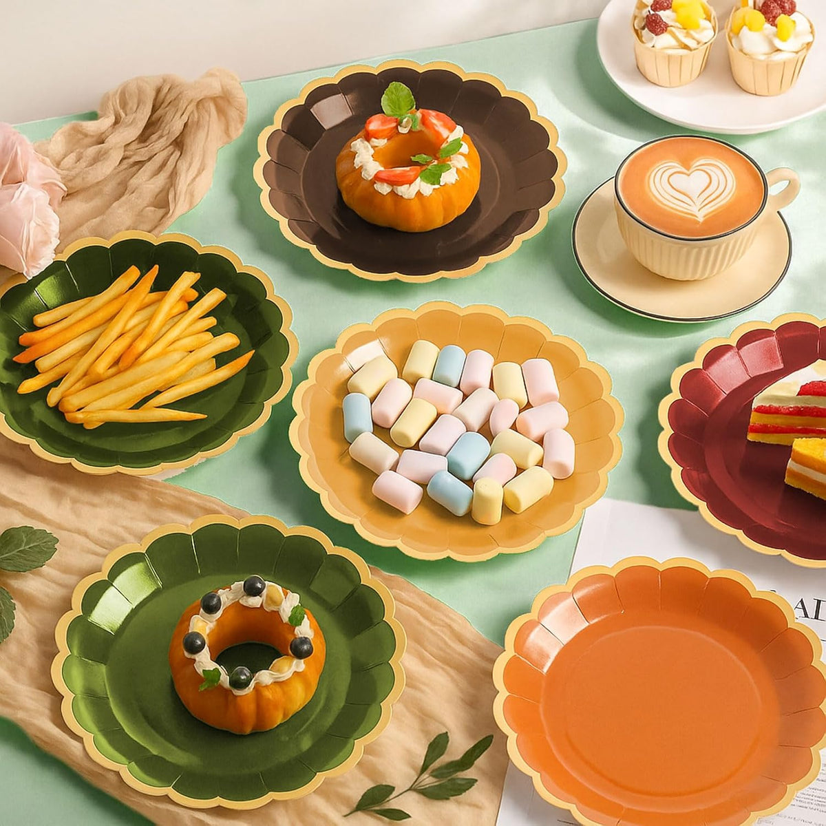 48 Pcs Fall Paper Plates 9 Inch Scalloped Paper Plates