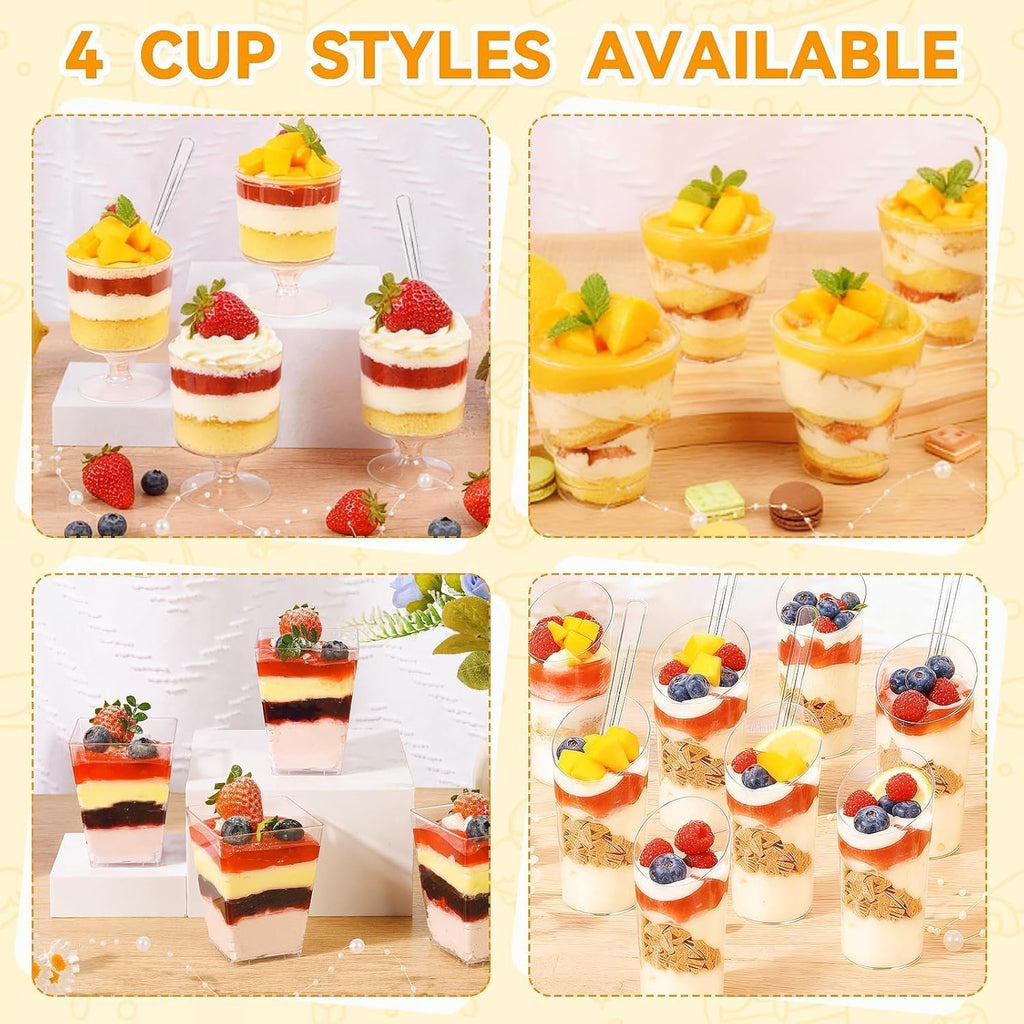 400-Pack 5 oz Dessert Cups with Lids and Spoons, Clear Plastic Parfait & Yogurt Cups, Mini Shooter Cups for Parties, Ice Cream, Pudding, Fruit | Square Appetizer Containers