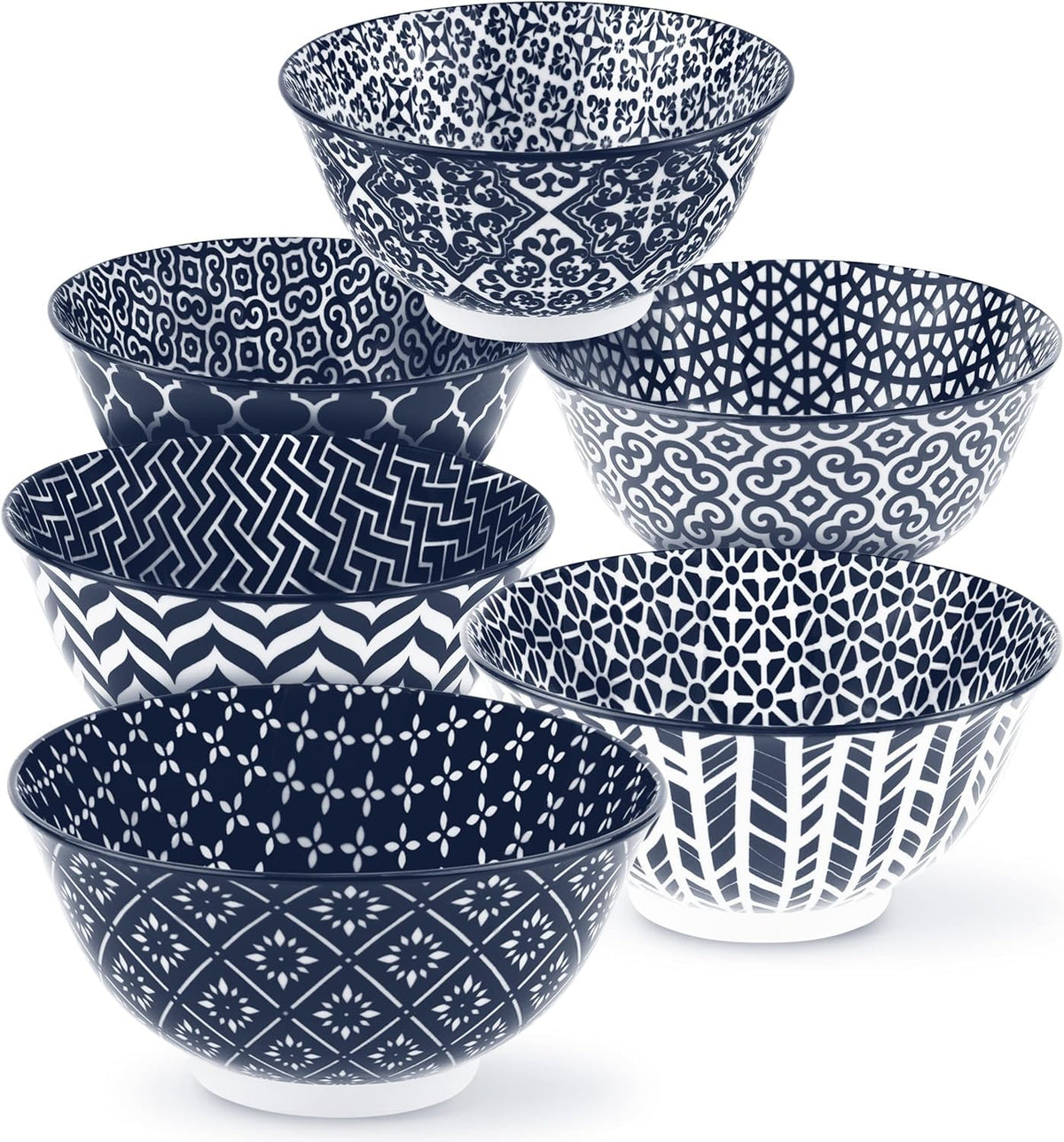 KooK Ceramic Soup bowls, Microwave, Dishwasher and Freezer Safe, Porcelain Dishes for Soup, Pasta, Salad, Oatmeal, Deep Interior, 24 oz, Set of 6, Marshmallow White