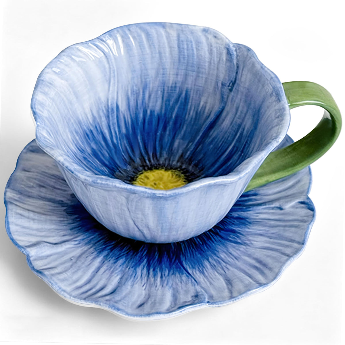 10 oz Tea Cups and Saucers, Ceramic Flower-shaped Cappuccino Cup, Latte Cup and Saucer set, elegant floral Espresso Cup set, Suitable for microwave and dishwasher-Purple