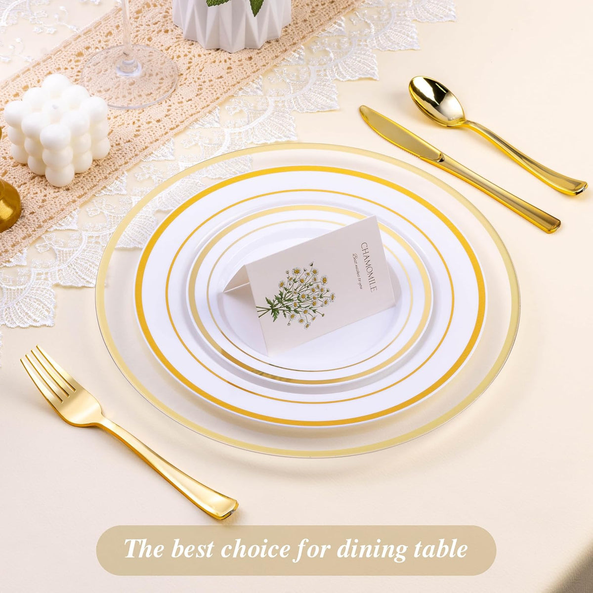 BESTSTAR 50 Pack 12 Inch Clear Charger Plates with Gold Rim