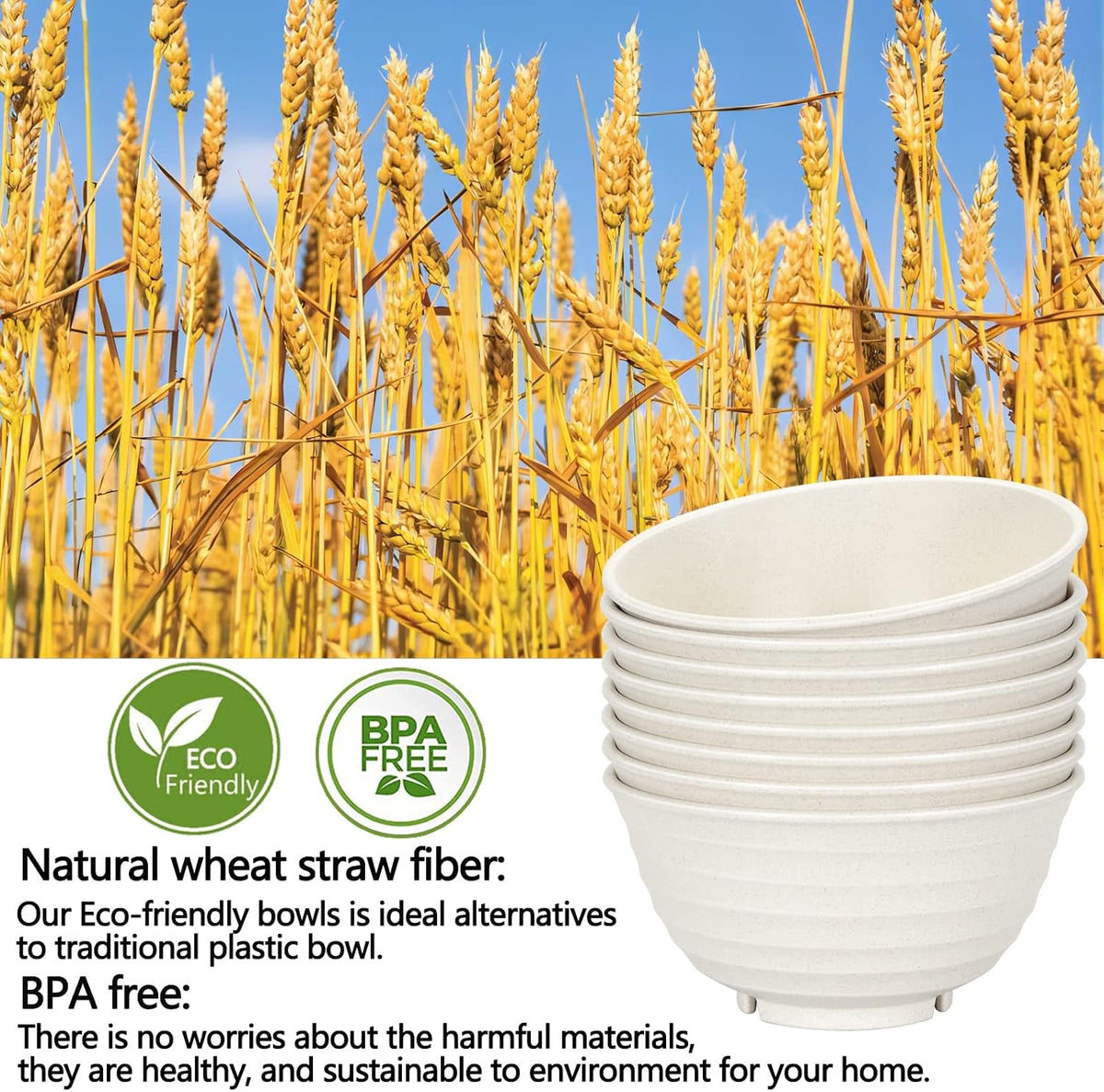 【NOT CERAMIC】60 Oz Big Salad Bowl Soup Bowl , Large Bowls for Eating Microwave and Dishwasher Safe BPA-Free Eco-Friendly Deep Cereal Bowls for Cereal, Salad, Ramen,Soup, Mixing [Set of 8]