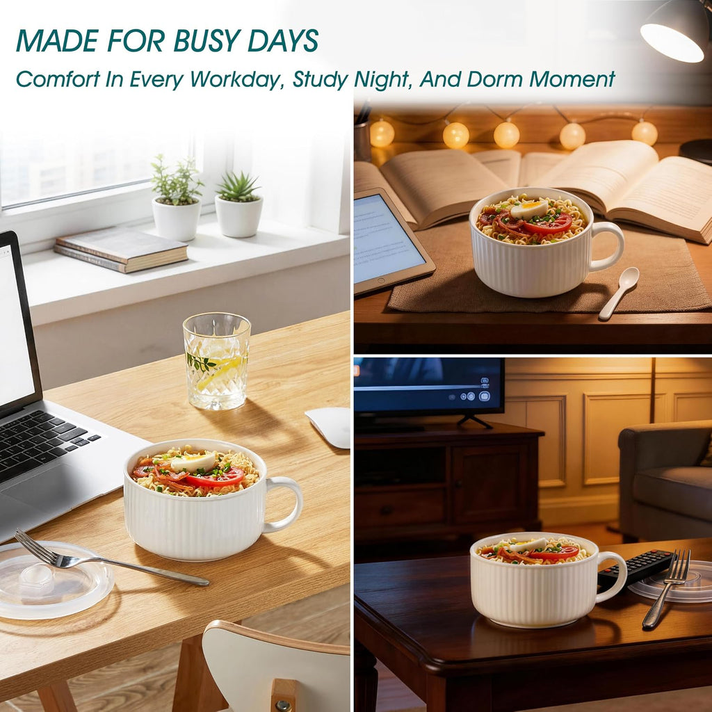 vancasso 38oz Soup Mug with Lid and Handle Steam Vent Bowl White 1 Pack