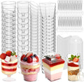 400-Pack 5 oz Dessert Cups with Lids and Spoons, Clear Plastic Parfait & Yogurt Cups, Mini Shooter Cups for Parties, Ice Cream, Pudding, Fruit | Square Appetizer Containers