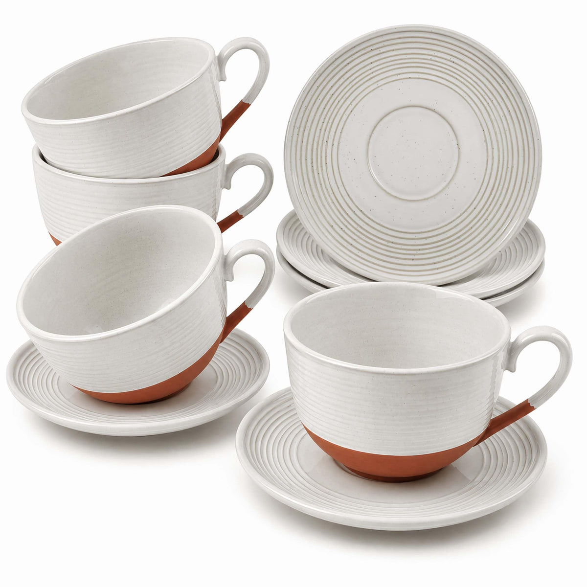 12 oz Cappuccino Cups with Saucers, Ceramic Coffee Cups Set of 4, White Latte Cup and Saucer, Elegant Tea Mugs Set, Microwave Dishwasher Safe Drinkware for Cafe, Housewarming Gift