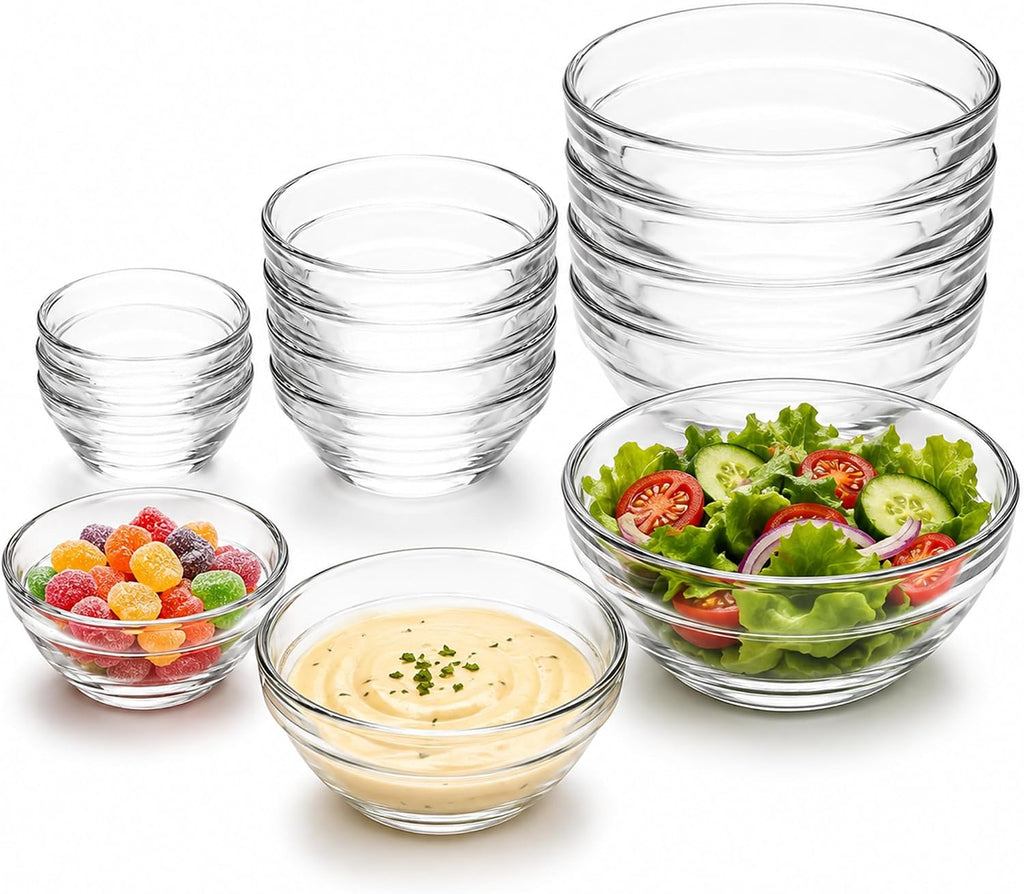 Glass Prep Bowls, 12-Piece Set, 1.5/2.5/4 oz, 3 Sizes