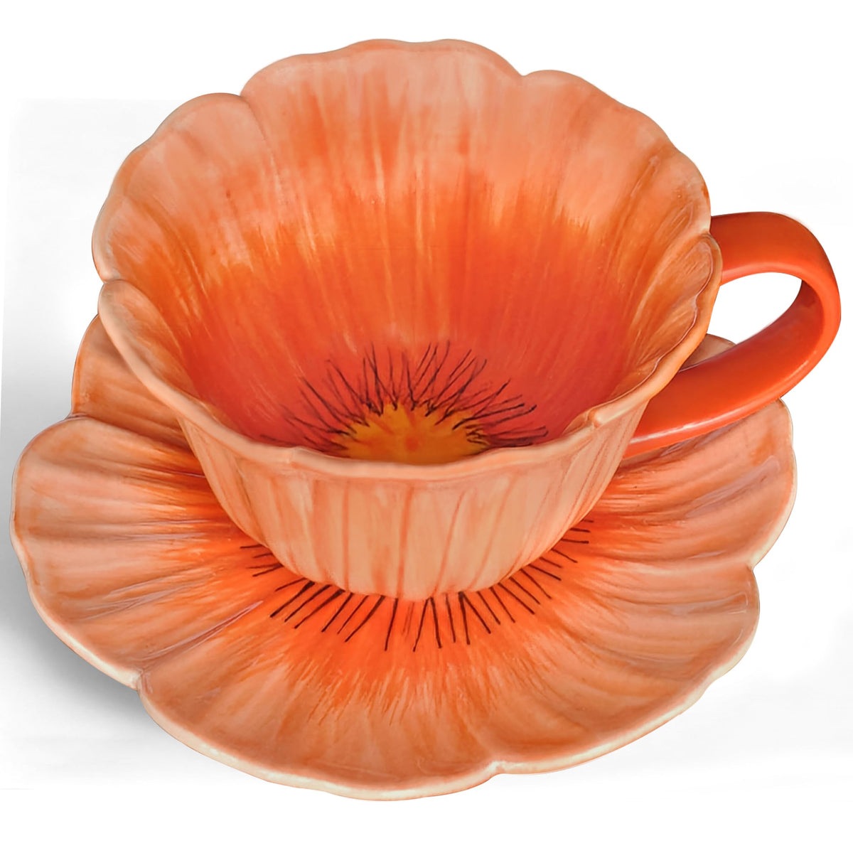 10 oz Tea Cups and Saucers, Ceramic Flower-shaped Cappuccino Cup, Latte Cup and Saucer set, elegant floral Espresso Cup set, Suitable for microwave and dishwasher-Purple