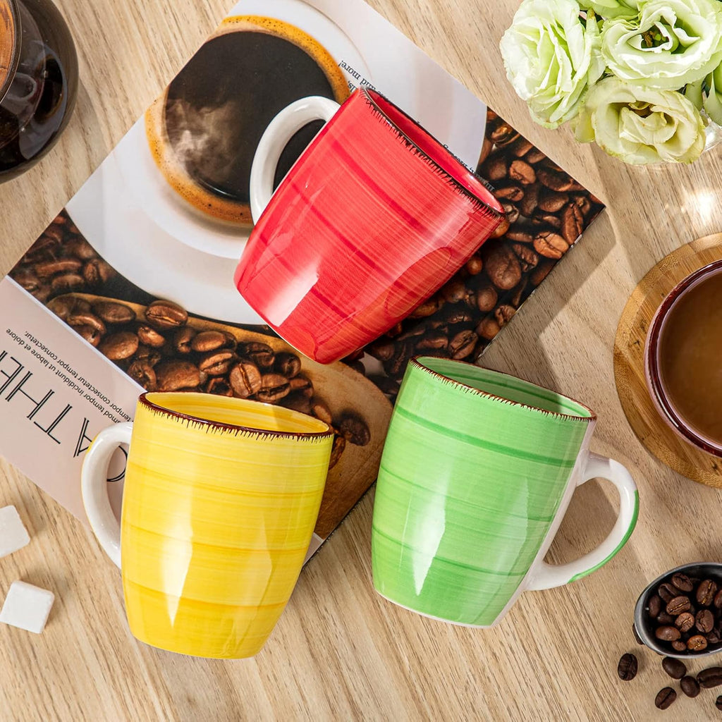 vancasso Bonita 12oz Ceramic Coffee Mug for Cappuccino, Latte, Tea, Cocoa, Hot Color, Set of 6