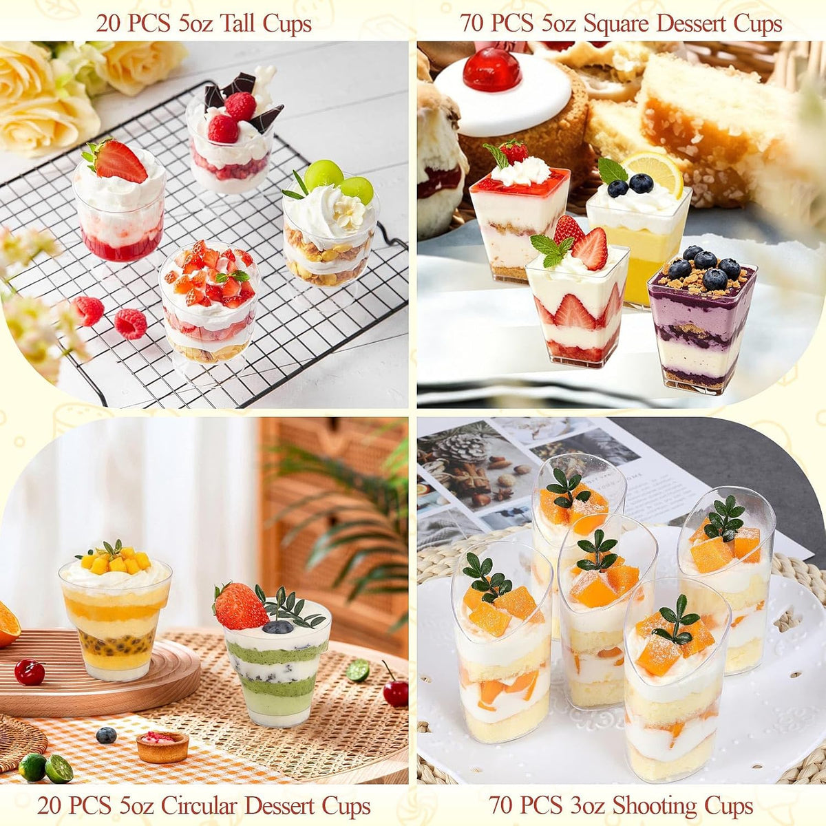 450-Pack 5oz Plastic Dessert Cups with Lids & Spoons, Mini Dessert Shooter Cups for Party, Clear Yogurt Parfait Appetizer Cups with Lids, Square Appetizer Cups for Ice Cream, Pudding, Fruit