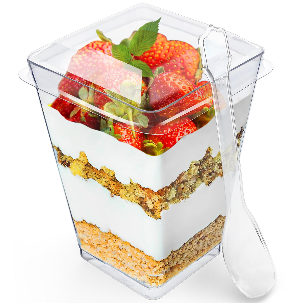 100 Pack 5 oz Dessert Cups with Lids and Spoons, Plastic Parfait