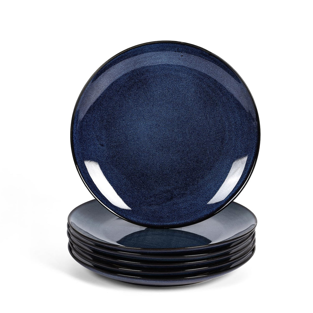 vicrays Ceramic Dinner Plates Set - Porcelain 10 Inch Flat Steak Pasta Pizza Plate Home Party Restaurant Plate Scratch Resistant Microwave Oven and Dishwasher Safe Set of 6 Blue