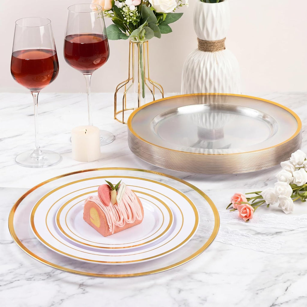 Goodluck 100 Pack 12 Inch Clear Charger Plates with Gold Rim