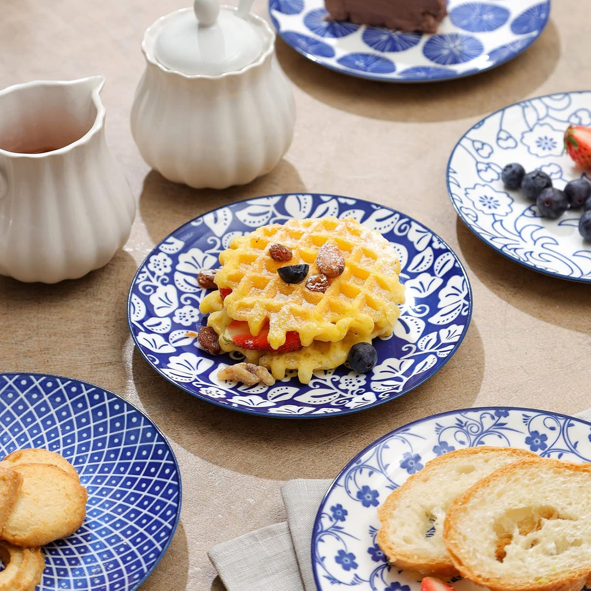Selamica Ceramic Dessert Plates Set of 6, 6 Inch Small Plates, Vintage Blue