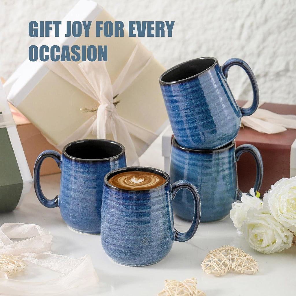HASENSE Coffee Mugs, 15 Ounce Ceramic Coffee Mug Set of 6, Reactive Glaze Tea Cups with Handle for Milk, Hot Cocos, Latte, Stylish Blue Cup Gift for Man and Women, Dishwasher and Microwave Safe