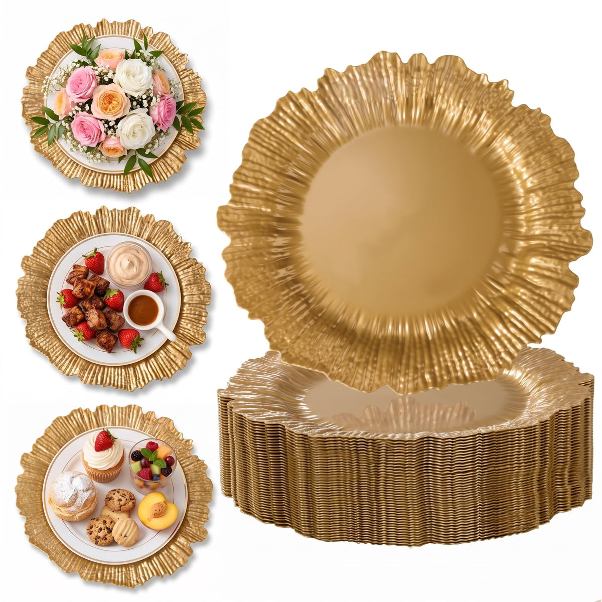 Goodluck 100 Pack 12 Inch Clear Charger Plates with Gold Rim