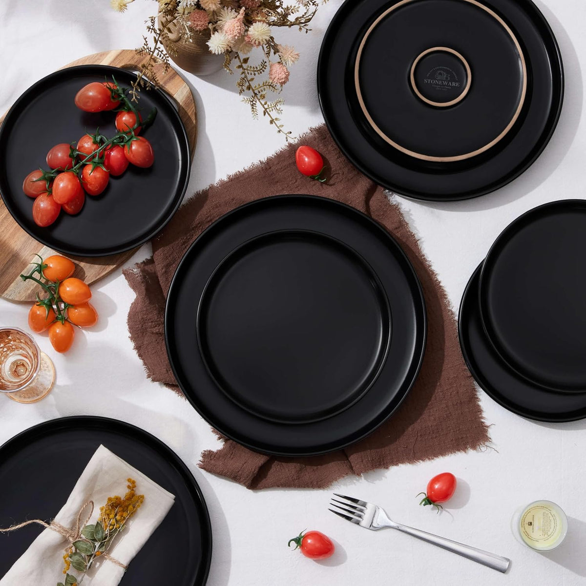 Herogo 4-Piece 10.43" Ceramic Stoneware Dinner Plates Set, Matte Black