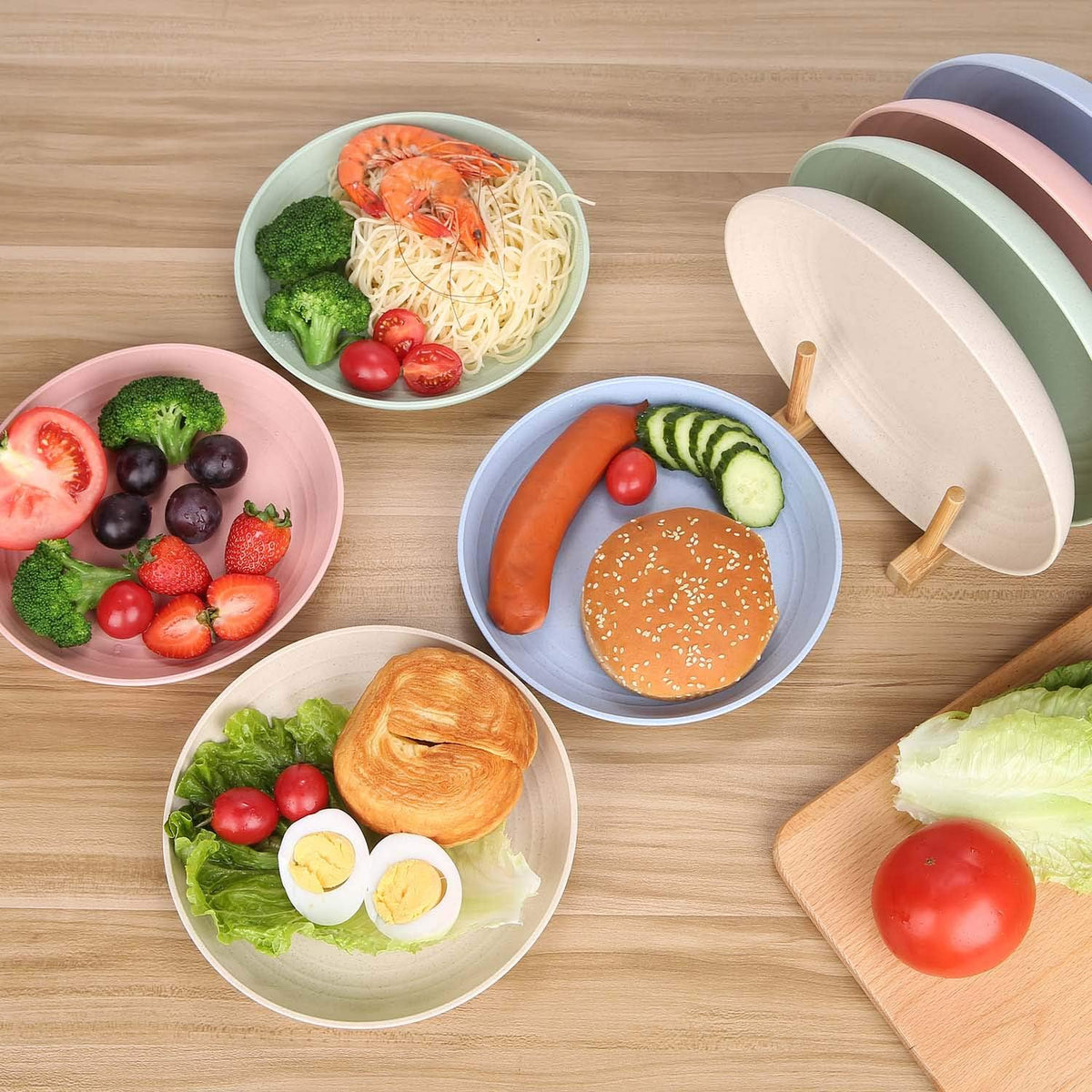 7.8 Inches Unbreakable Wheat Straw Plates - Reusable Plate Set - Dishwasher & Microwave Safe - Perfect for Dinner Dishes - Healthy, BPA Free & Eco-Friendly (7.8 Inches)