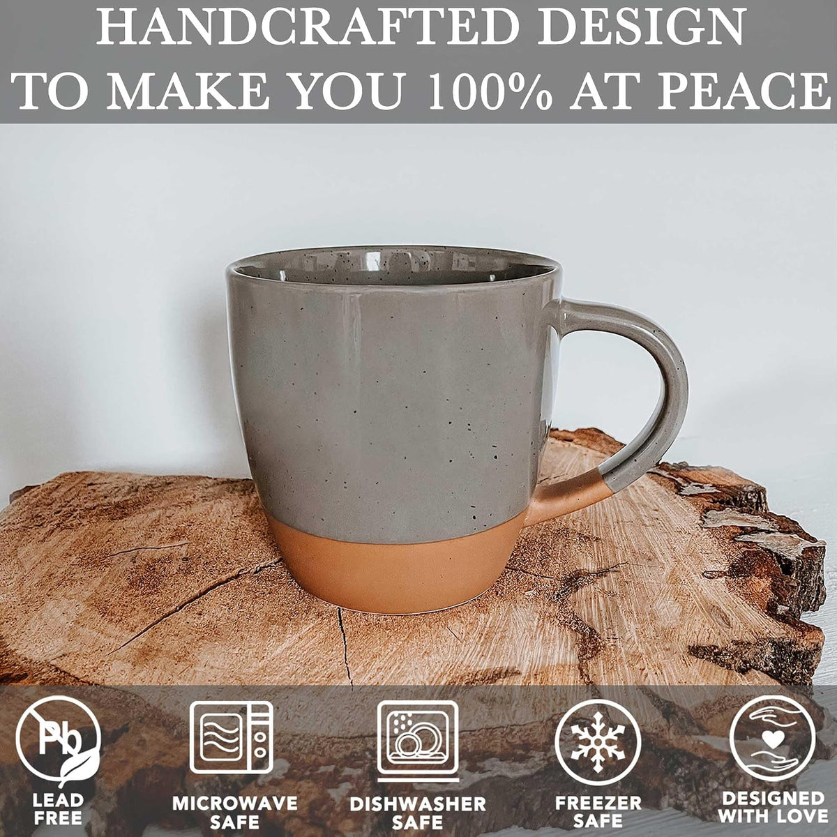 MORA Ceramic Large Latte Mug Set of 4, 16oz - Microwavable, Porcelain Coffee Cups With Big Handle - Modern, Boho, Unique Style For Any Kitchen. Microwave Safe Stoneware - Assorted Neutrals