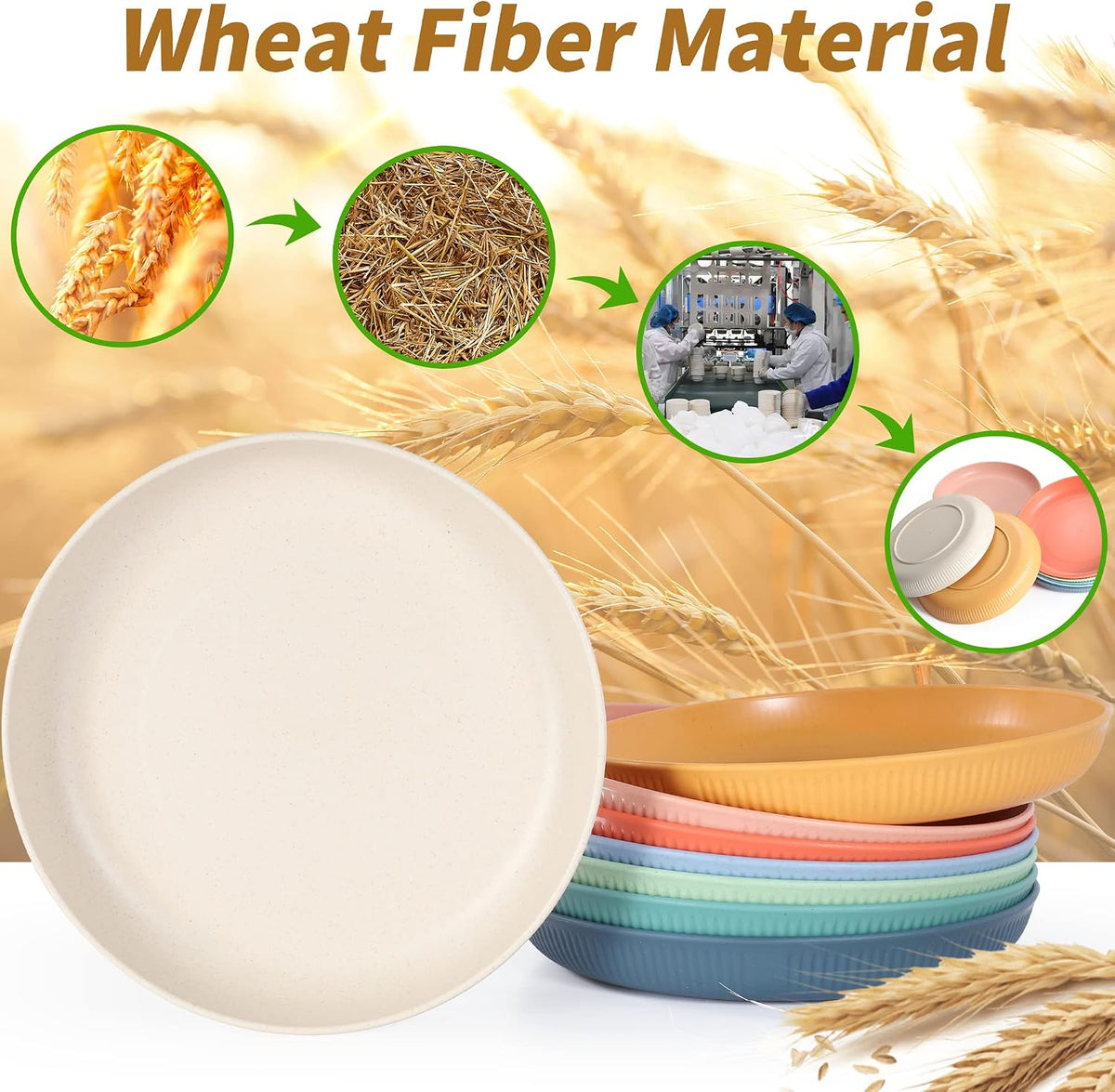 8 PACK 9 Inches Lightweight Wheat Straw Plates,Wheat Straw Fiber Lightweight Unbreakable Dinner Plates, Microwave and Dishwasher Safe, Plates Easy to Clean & Reusable