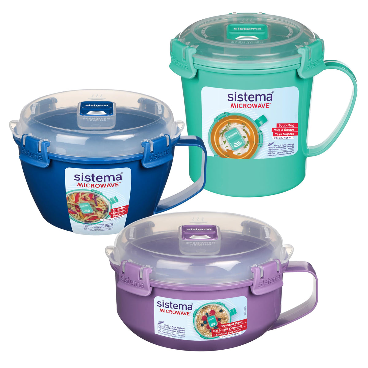 Sistema Microwaveable 940mL Noodle Bowl, Round Microwave Container with Lid & Steam-Release Vent, Cooks Pasta, Soup, Stew & More, Dishwasher & Freezer-Safe, BPA-Free