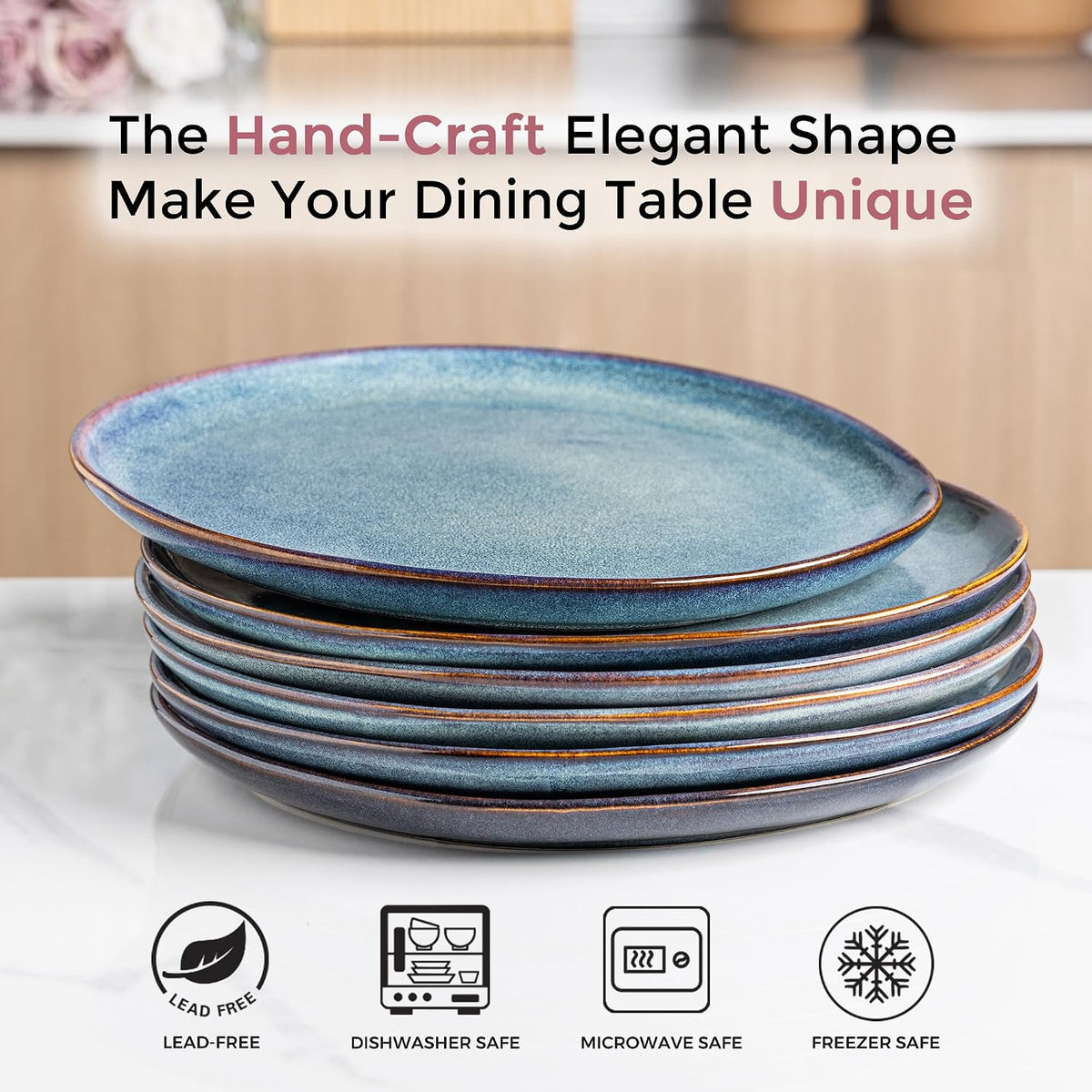 AmorArc Ceramic Dinner Plates Set of 6, 10.5 Inch Stoneware Plates Set