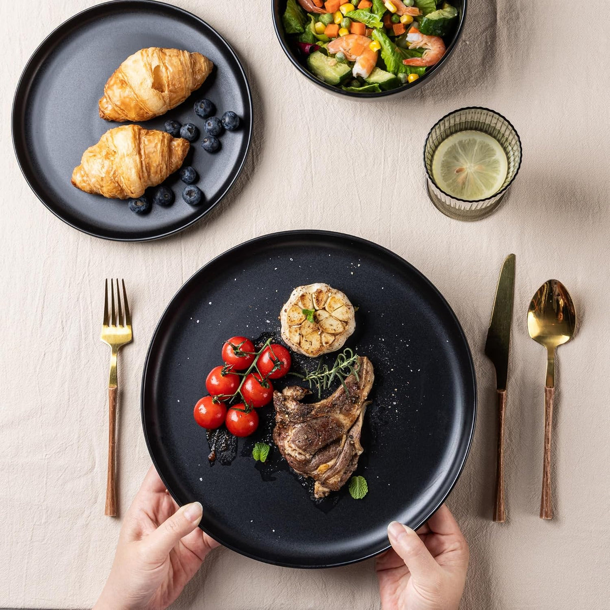 AmorArc Ceramic Dinner Plates Set of 6, 10.25 Inch Stoneware Dishes Set