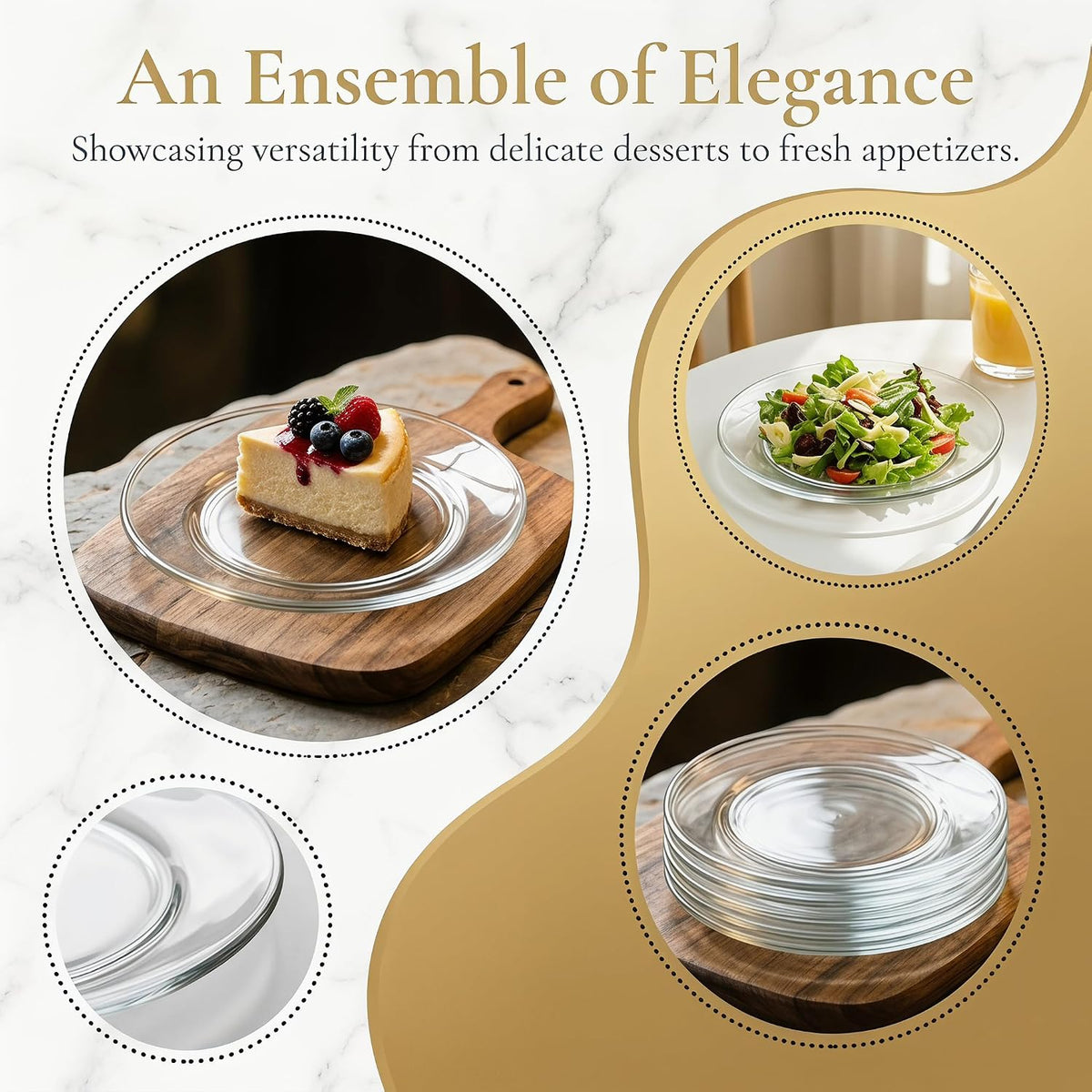 WUWEOT 8 Pack Glass Dessert Plate, 7.5" Clear Salad Plates Appetizer Plate, Snack Fruit Plate Cake Holder, Dishwasher Safe
