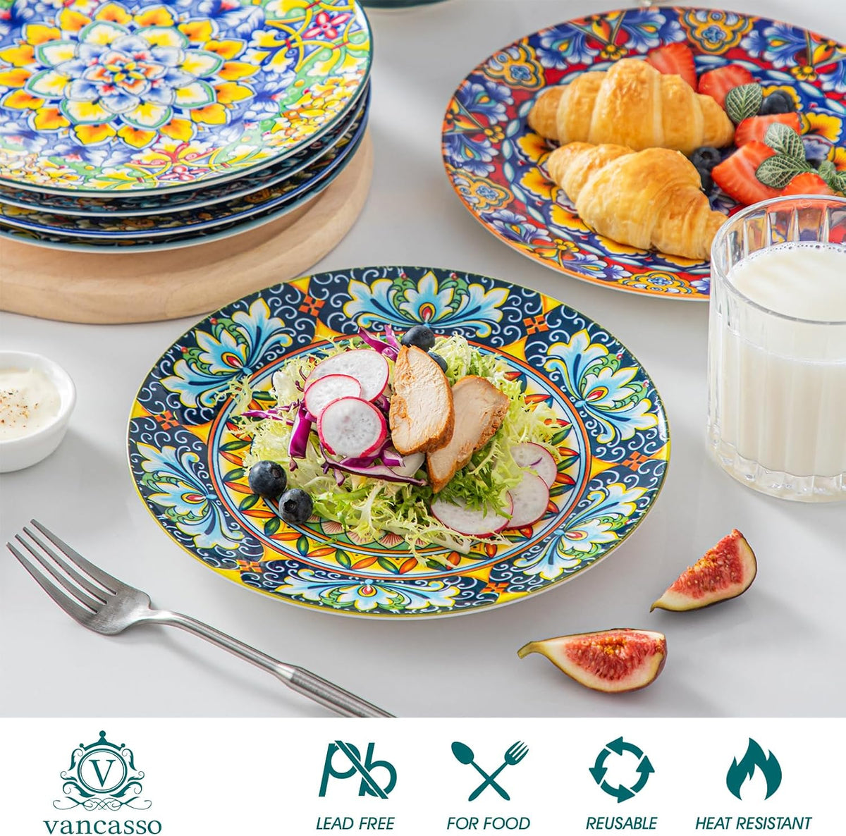 vancasso Salad Plates Set of 6, 8.5 Inch Ceramic, Microwave Safe